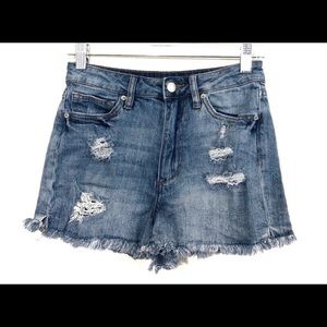Joe’s high rise distressed raw fringe hem shorts